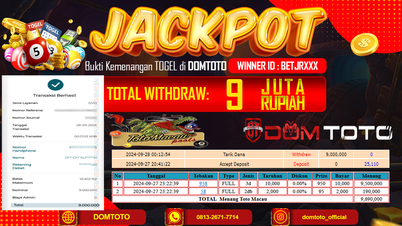 JACKPOT TOGEL TOTO MACAU 27 SEPTEMBER 2024